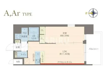 プレジオ城東(1LDK/2階)の間取り写真