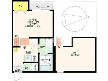 CASTLEイースト LS(1K/2階)の間取り写真