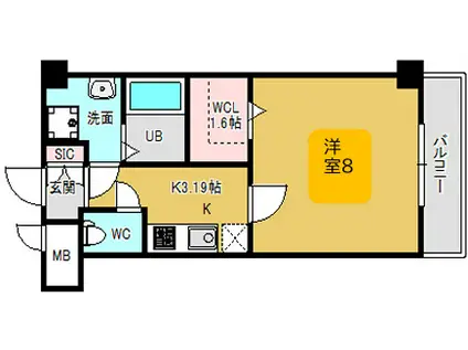 マーベラスコート 巽東(1K/3階)の間取り写真