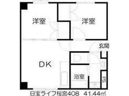 日宝ライフ桜宮(2DK/3階)の間取り写真