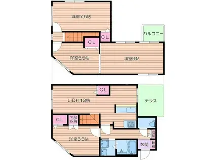 大阪市堺筋線 南森町駅 徒歩5分 2階建 築75年(4LDK)の間取り写真