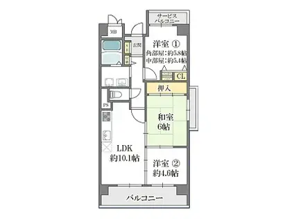 カサグランデ鶴見緑地(3LDK/2階)の間取り写真