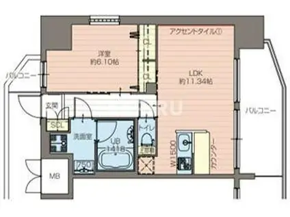 プレジオ都島ASIAN(1LDK/13階)の間取り写真
