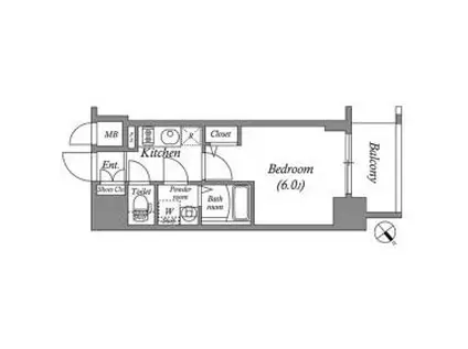 エスリード大阪城テラス(1K/3階)の間取り写真