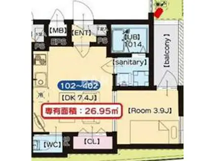 GARDENMAISON内代(1DK/2階)の間取り写真