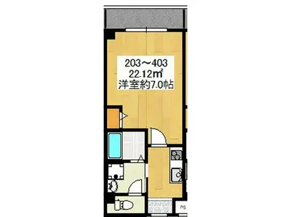 パーラム関目(1K/3階)の間取り写真