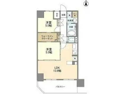 ハイラインⅢ(2LDK/13階)の間取り写真