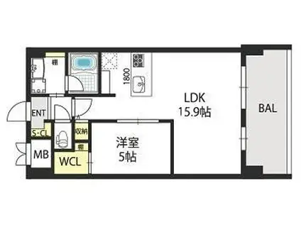 グランマーレ小路駅前(1LDK/2階)の間取り写真