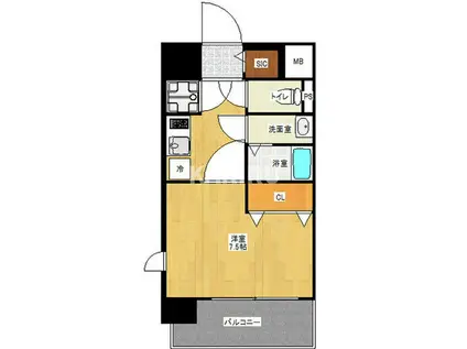 レジュールアッシュ都島ヴェルクレール(1K/4階)の間取り写真