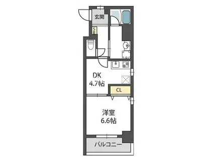 グランドールハタダビルディングI(1DK/9階)の間取り写真