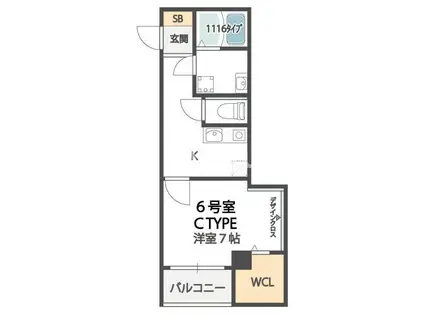 クィーンライフ東今里(1K/7階)の間取り写真