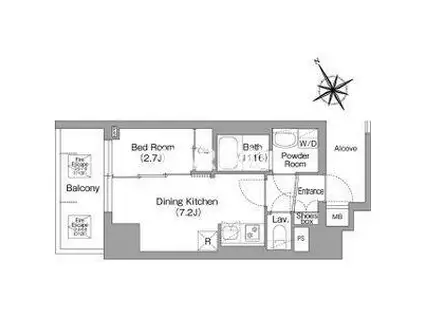 コンフォリア・リヴ天王寺寺田町ソルテラス(1DK/7階)の間取り写真