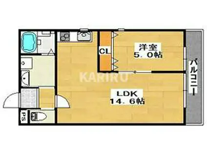 ミワパラディ新今里(1LDK/2階)の間取り写真