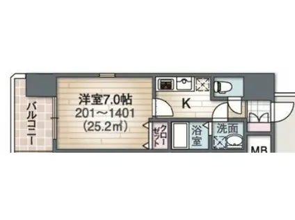 フォレストガーデン今福鶴見Ⅳ(1K/2階)の間取り写真