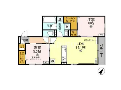 スペチアーレ太子橋(2LDK/2階)の間取り写真