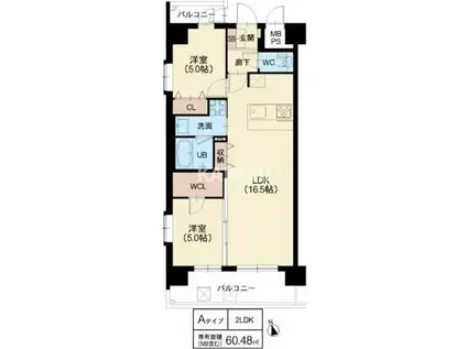 スプランディッド難波ウエストIII(2LDK/4階)の間取り写真