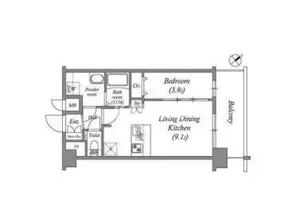 アドバンス大阪クラージュ(1LDK/9階)の間取り写真