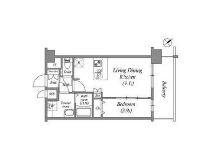 アドバンス大阪クラージュ(1LDK/9階)の間取り写真