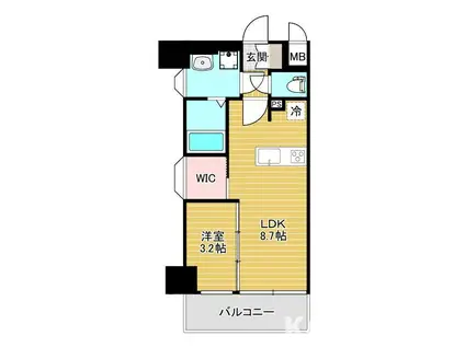 プレサンス桜ノ宮イーサリアル(1LDK/5階)の間取り写真