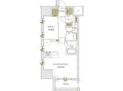 ザ・パークハビオ谷町六丁目クロス(1LDK/7階)の間取り写真