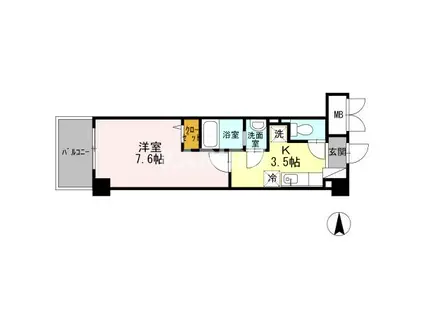 ソレイユ真田山(1K/4階)の間取り写真