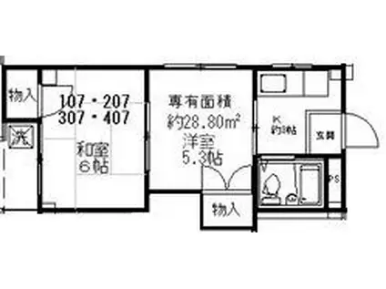 リバティー新森(2K/2階)の間取り写真