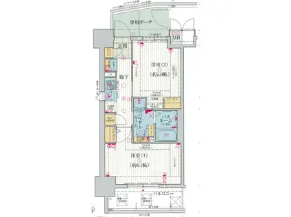 エステムプラザ大阪城パークフロント(2K/3階)の間取り写真