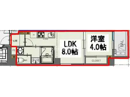 LUXE内代町(1LDK/2階)の間取り写真