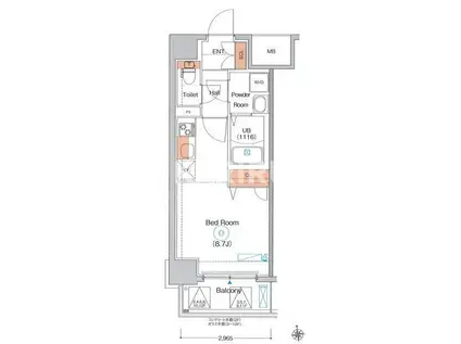 エストゥルースプラスサウス大阪(ワンルーム/4階)の間取り写真