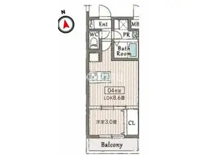 AILE東中浜(1LDK/4階)の間取り写真