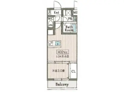 AILE東中浜(1LDK/4階)の間取り写真