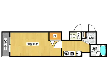 クオーレ京都(1K/4階)の間取り写真
