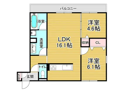 クレリア(2LDK/3階)の間取り写真