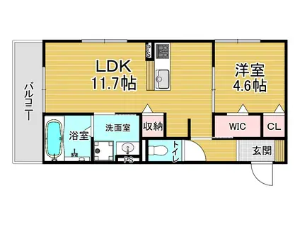 レジデンスコート栗東(1LDK/3階)の間取り写真