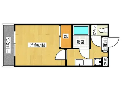 ショコラ松ヶ崎(1K/1階)の間取り写真