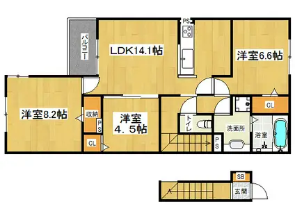 TS スクエア 下鴨(3LDK/2階)の間取り写真