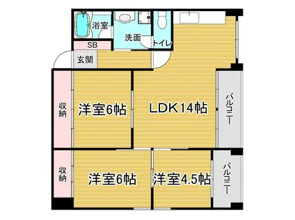中川第6コーポ(3LDK/5階)の間取り写真