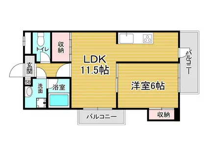シャンデリ(1LDK/4階)の間取り写真