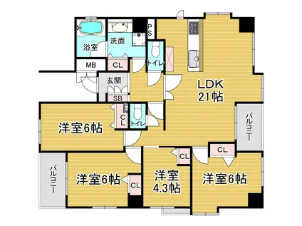 プリオーレ京都三条高倉(4LDK/4階)の間取り写真
