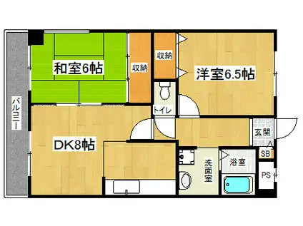 カサ・デ・高ノ手(2DK/2階)の間取り写真