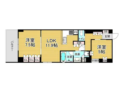 リーガル京都堀川中立売Ⅱ(1SLDK/2階)の間取り写真
