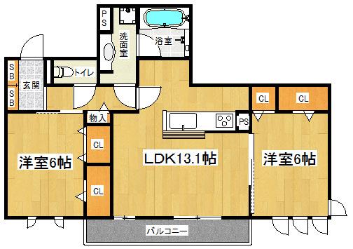 シェモアA棟(2LDK/2階)の間取り写真