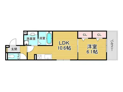 太秦レジデンスW棟(1LDK/2階)の間取り写真