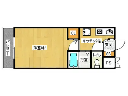 ラ・ポルテ賀茂(1K/2階)の間取り写真