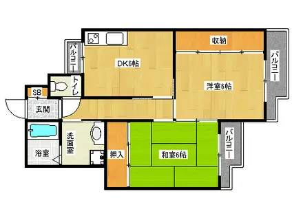 ミニヨンハウス勧修(2DK/3階)の間取り写真