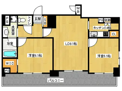 ALTA京都堀川ウインドア(2LDK/11階)の間取り写真