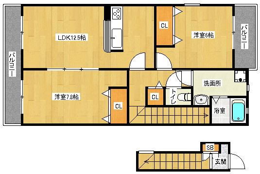 ペルル寺門(2LDK/2階)の間取り写真