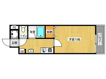 紫野ユー・ピー・ディービル(1K/3階)の間取り写真