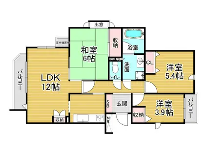 パークハイム紫竹(3LDK/1階)の間取り写真