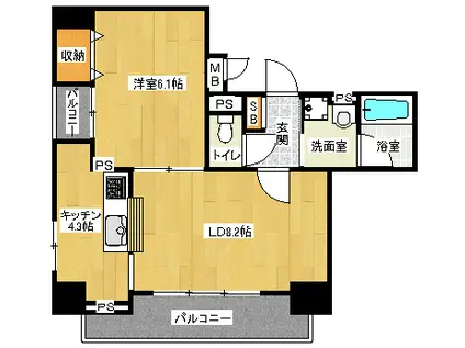 ALTA京都堀川ウインドア(1LDK/3階)の間取り写真